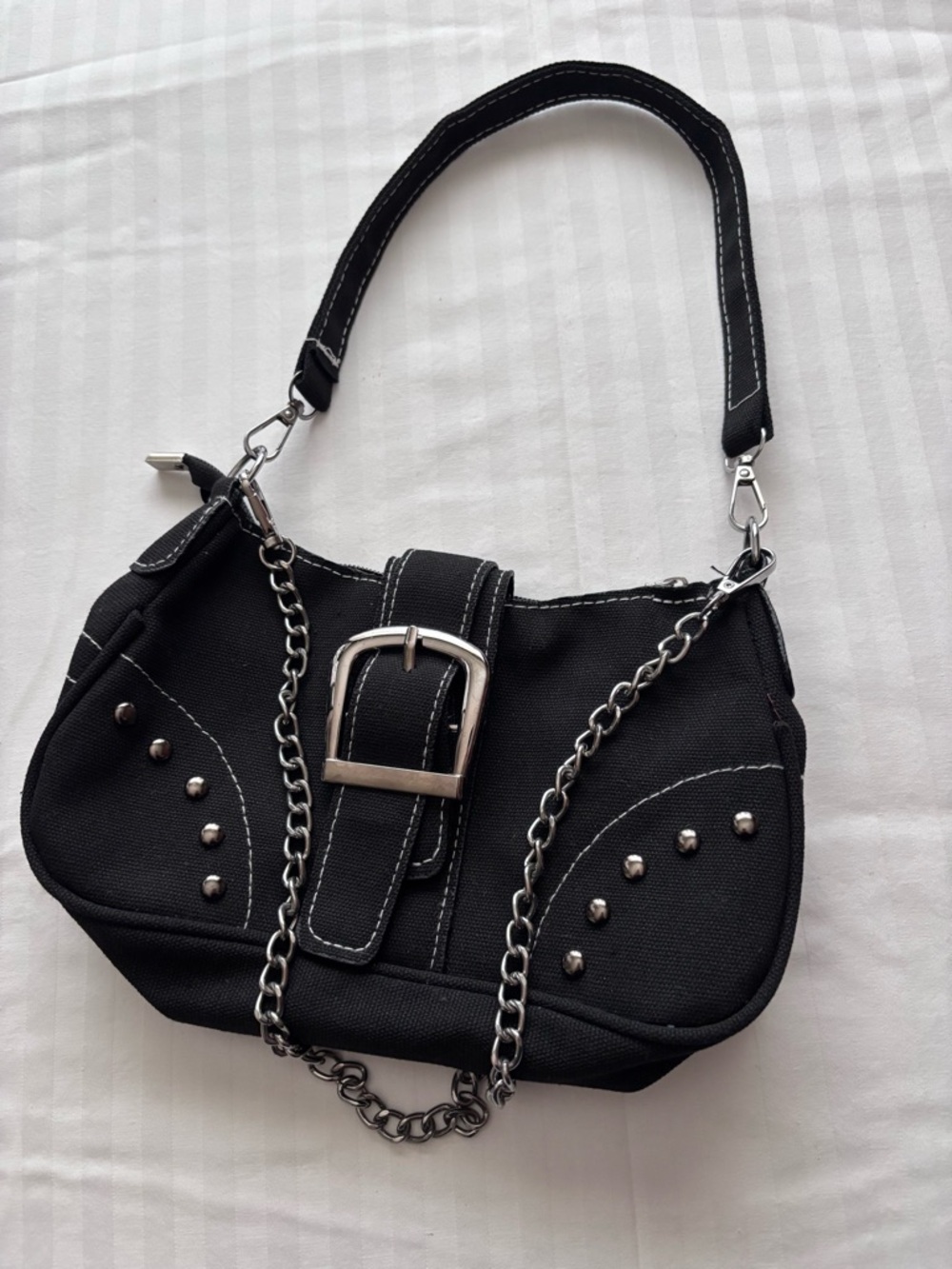 Black Studded Buckle Shoulder Bag - Women